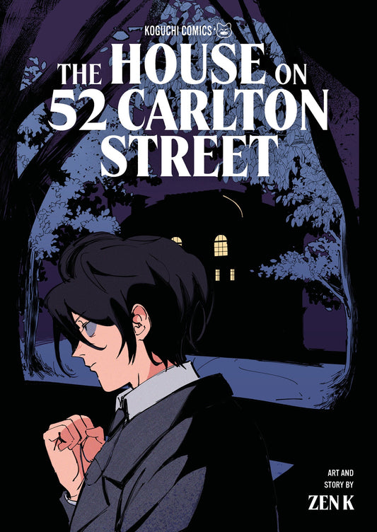 Cover: a large mansion silhouetted by darkness is depicted in the background, with the only indicators of life being the lights shining through the windows. Trees surround the mansion as the foreground shows a young exorcist clad in a suit with dark hair clutching a rosary in his hand as he faces sideways with a determined look on his face.