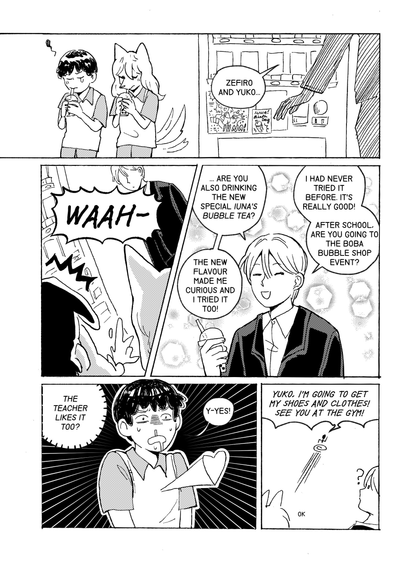 A single panel showing a bunch of pictures and drawings of Super Akarinto and the teacher. 