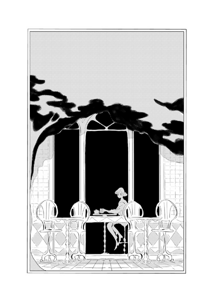 (01) A young lady is looking out the window of a cafe.