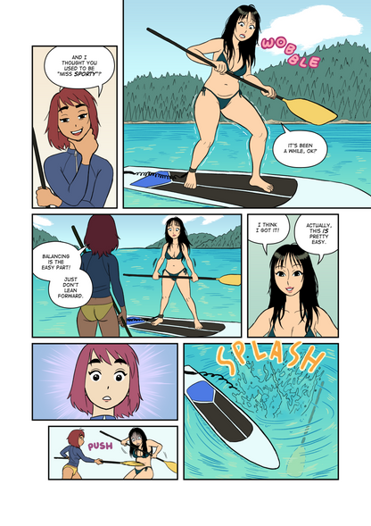 Ren, the girl with red hair, puts Yuka in a chokehold out of frustration. She wants to help Yuka relax but Yuka is lost in her own world at the table, so she goes to get food for the two of them while tossing off silly comments. Yuka is stressed out and makes a sarcastic comment to herself as Ren leaves.
